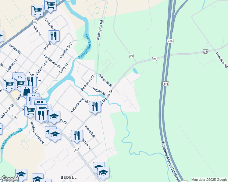 map of restaurants, bars, coffee shops, grocery stores, and more near 78 Raina Way in Kemptville