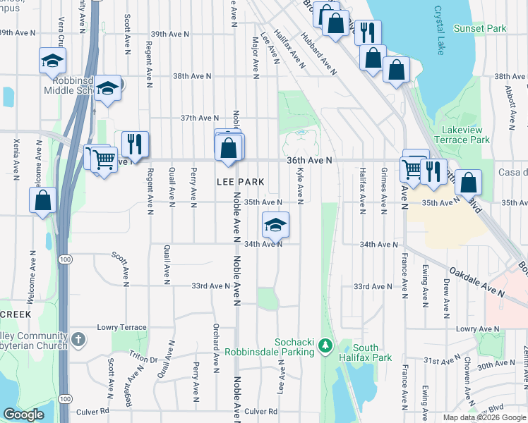 map of restaurants, bars, coffee shops, grocery stores, and more near 3436 Major Avenue North in Minneapolis