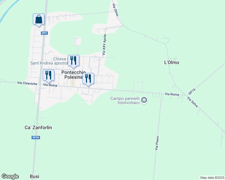 map of restaurants, bars, coffee shops, grocery stores, and more near 793 Via Roma in Pontecchio Polesine