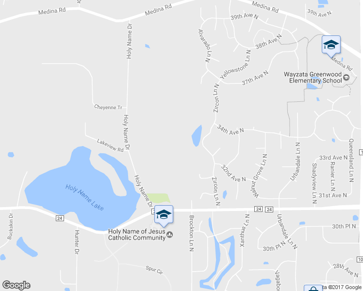 map of restaurants, bars, coffee shops, grocery stores, and more near 2032 Holy Name Drive in Wayzata