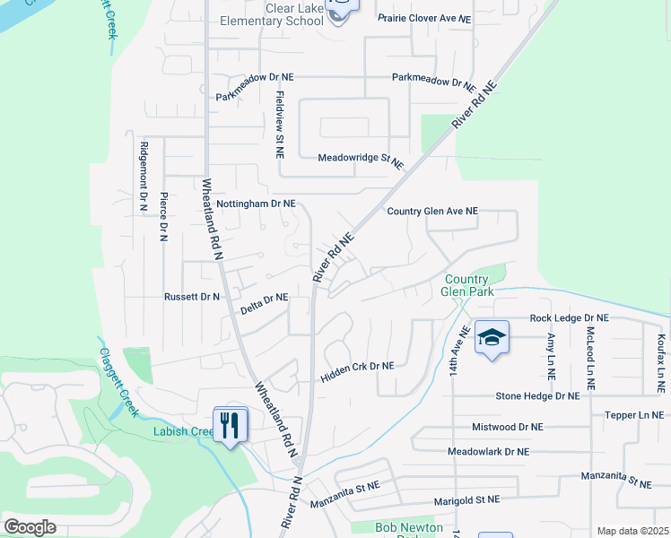 map of restaurants, bars, coffee shops, grocery stores, and more near 1174 River Road Northeast in Keizer