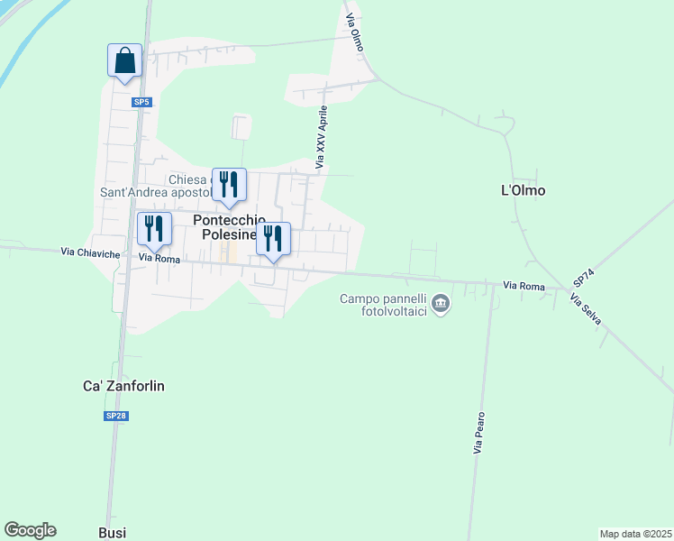 map of restaurants, bars, coffee shops, grocery stores, and more near 793 Via Roma in Pontecchio Polesine