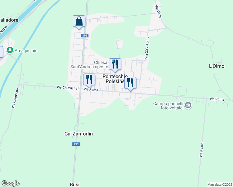 map of restaurants, bars, coffee shops, grocery stores, and more near 386\9 Via Roma in Pontecchio Polesine