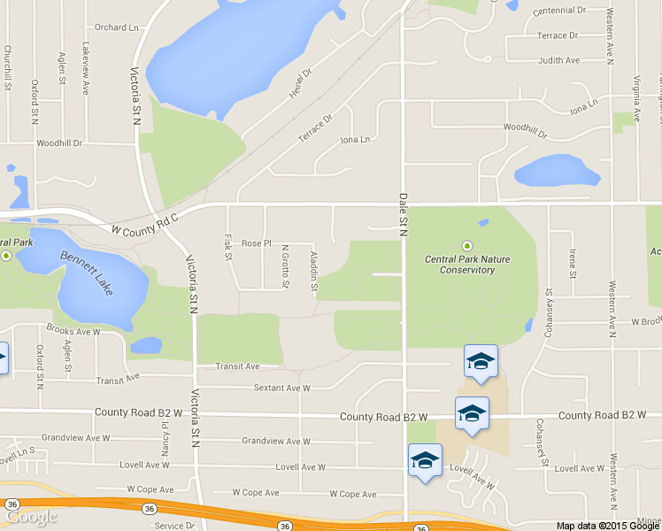 map of restaurants, bars, coffee shops, grocery stores, and more near 2598 Aladdin Street in Roseville