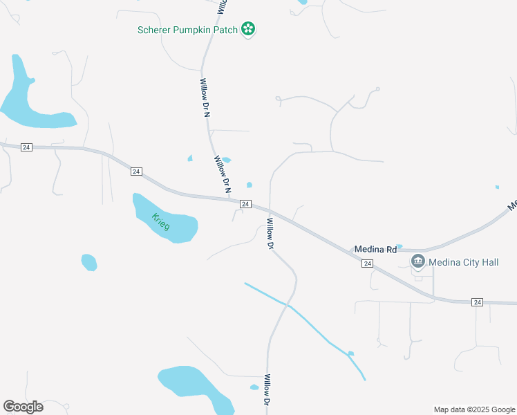 map of restaurants, bars, coffee shops, grocery stores, and more near 2552 County Road 24 in Medina