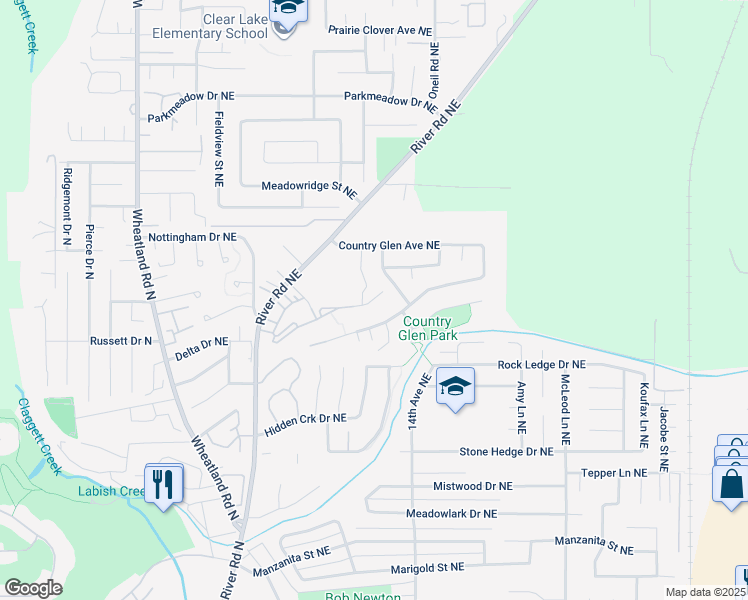 map of restaurants, bars, coffee shops, grocery stores, and more near 1307 Horizon Ridge Court Northeast in Keizer