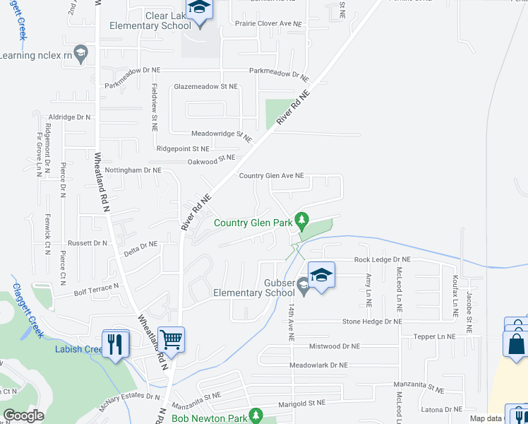 map of restaurants, bars, coffee shops, grocery stores, and more near 6969 Ridgetop Drive Northeast in Keizer