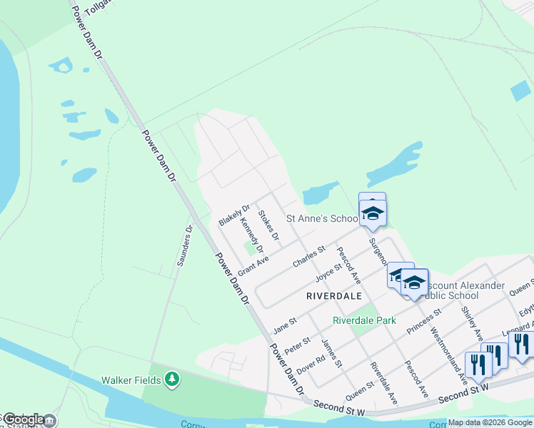 map of restaurants, bars, coffee shops, grocery stores, and more near 1139 Stokes Drive in Cornwall