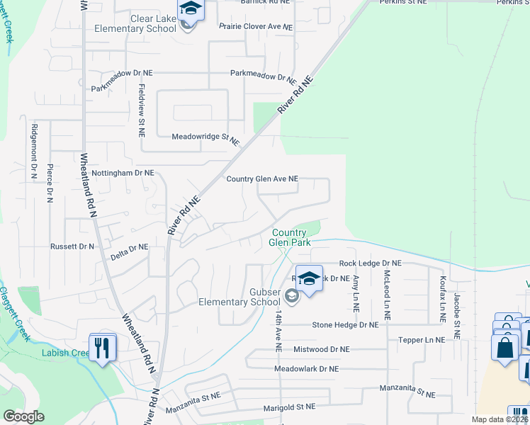 map of restaurants, bars, coffee shops, grocery stores, and more near 6969 Ridgetop Drive Northeast in Keizer