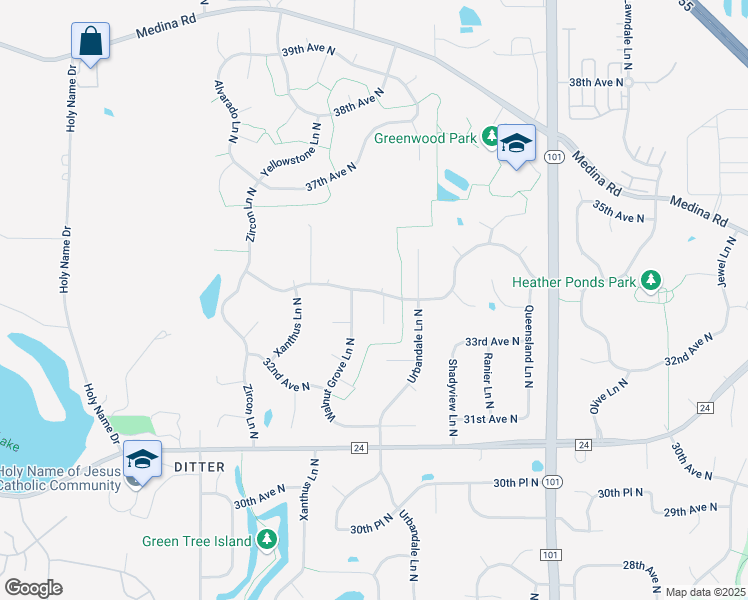 map of restaurants, bars, coffee shops, grocery stores, and more near 18420 34th Avenue North in Minneapolis