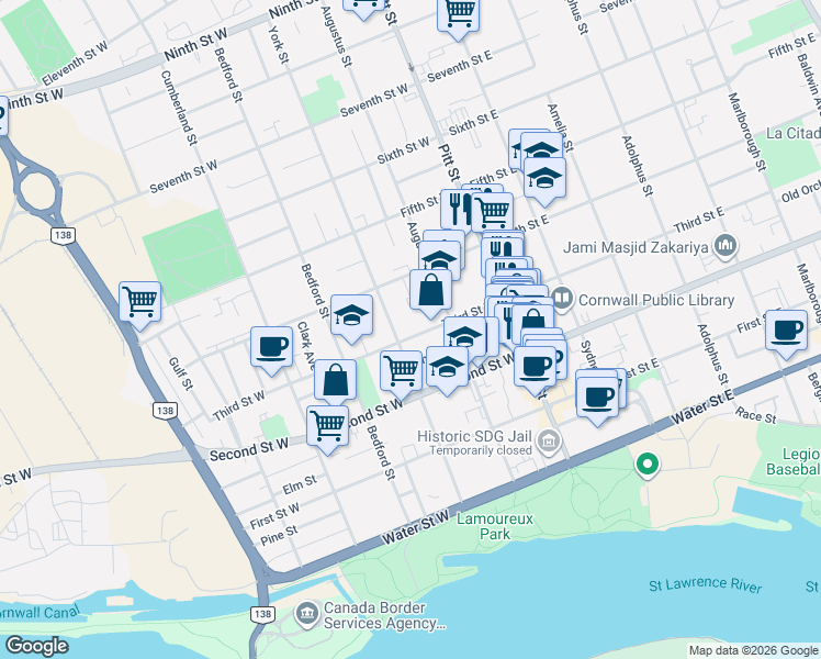 map of restaurants, bars, coffee shops, grocery stores, and more near in Cornwall