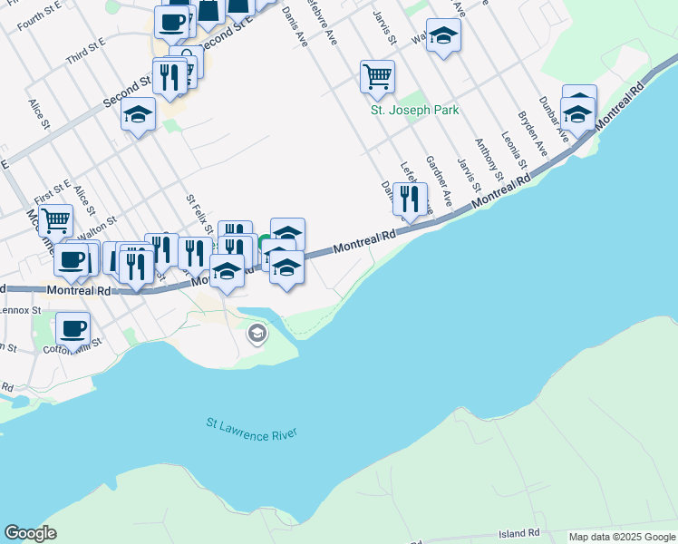 map of restaurants, bars, coffee shops, grocery stores, and more near 1153 Kirkman Court in Cornwall