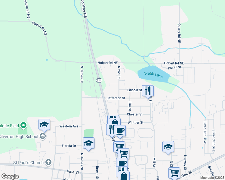 map of restaurants, bars, coffee shops, grocery stores, and more near 314 Castlebrook Court in Silverton