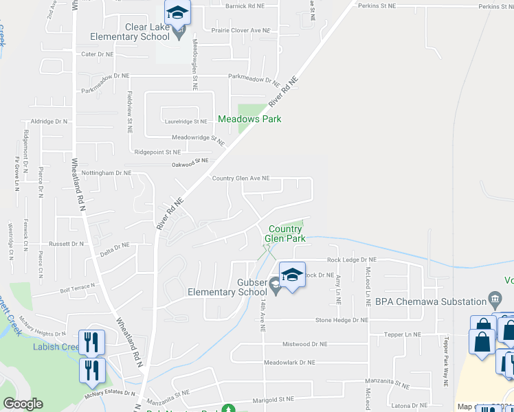 map of restaurants, bars, coffee shops, grocery stores, and more near 6938 Ridgetop Drive Northeast in Keizer