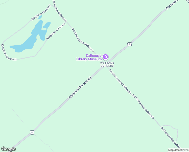 map of restaurants, bars, coffee shops, grocery stores, and more near Watsons Corners Road in Lanark Highlands