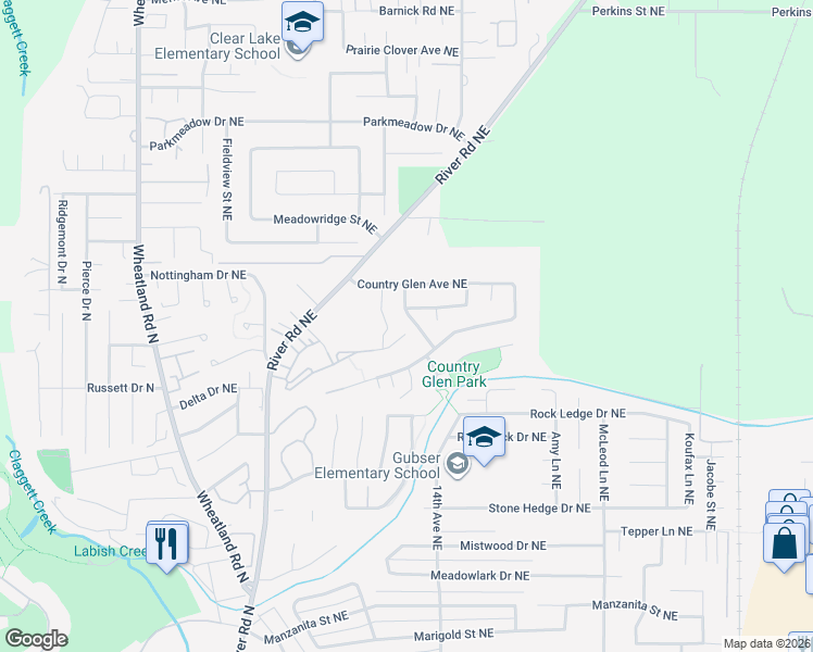 map of restaurants, bars, coffee shops, grocery stores, and more near 6969 Ridgetop Drive Northeast in Keizer