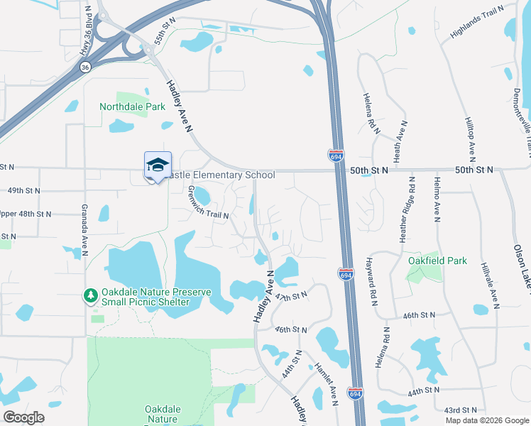 map of restaurants, bars, coffee shops, grocery stores, and more near 7024 49th Street North in Saint Paul