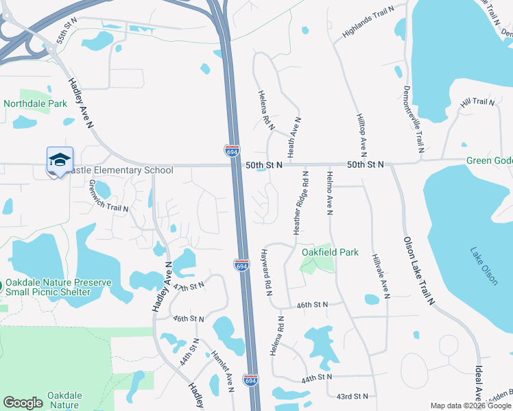 map of restaurants, bars, coffee shops, grocery stores, and more near 4856 Helena Lane North in Oakdale