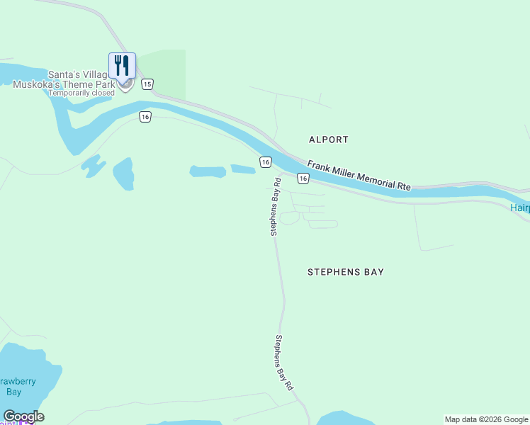 map of restaurants, bars, coffee shops, grocery stores, and more near 1012-1132 Stephens Bay Road in Bracebridge