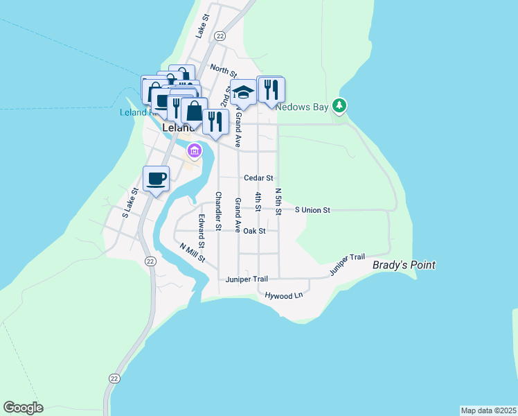 map of restaurants, bars, coffee shops, grocery stores, and more near 500 South Union Street in Leland