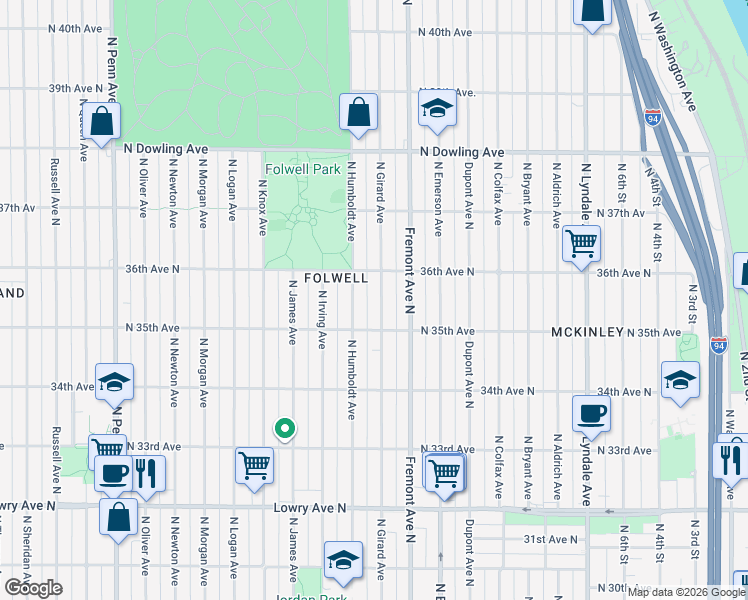 map of restaurants, bars, coffee shops, grocery stores, and more near 3531 North Girard Avenue in Minneapolis