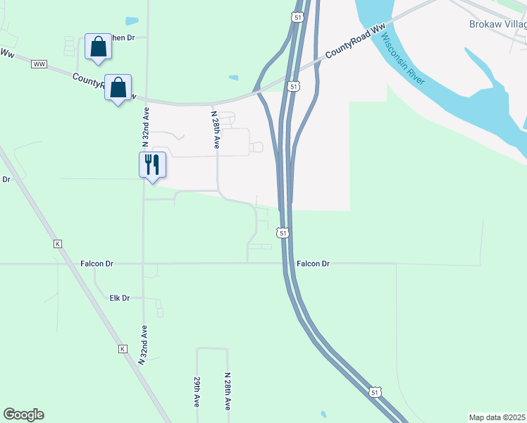 map of restaurants, bars, coffee shops, grocery stores, and more near 5177 North 28th Avenue in Wausau
