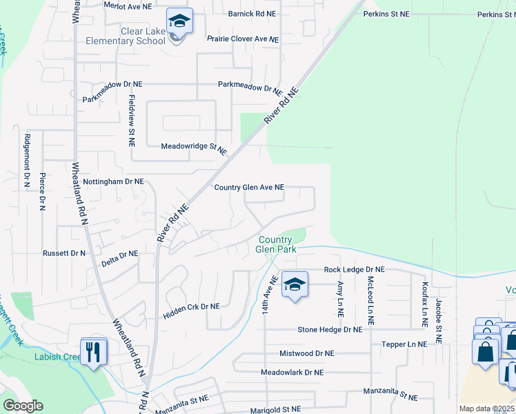 map of restaurants, bars, coffee shops, grocery stores, and more near 1388 Northern Heights Loop Northeast in Keizer