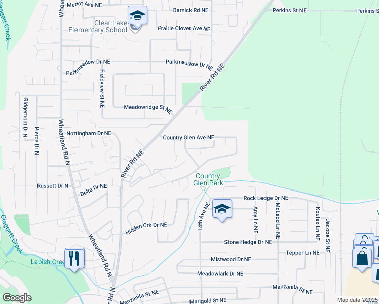 map of restaurants, bars, coffee shops, grocery stores, and more near 6969 Ridgetop Drive Northeast in Keizer