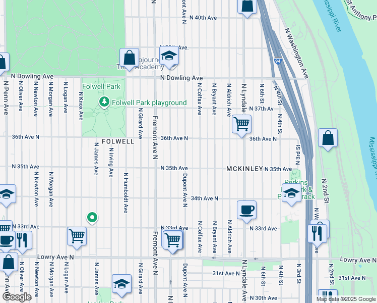 map of restaurants, bars, coffee shops, grocery stores, and more near 3530 Dupont Avenue North in Minneapolis