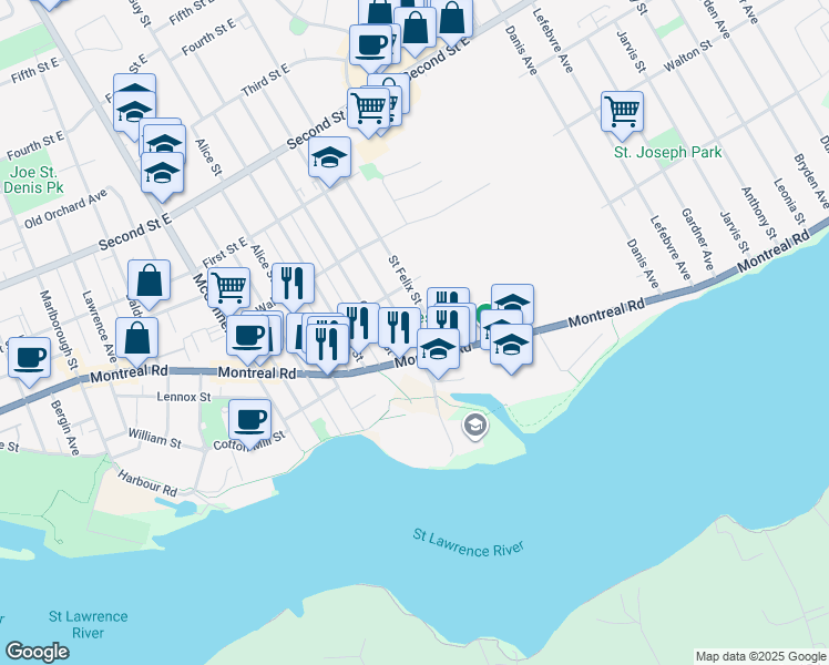 map of restaurants, bars, coffee shops, grocery stores, and more near 113 Belmont Street in Cornwall
