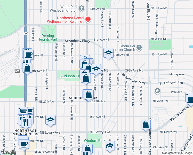 map of restaurants, bars, coffee shops, grocery stores, and more near in Minneapolis
