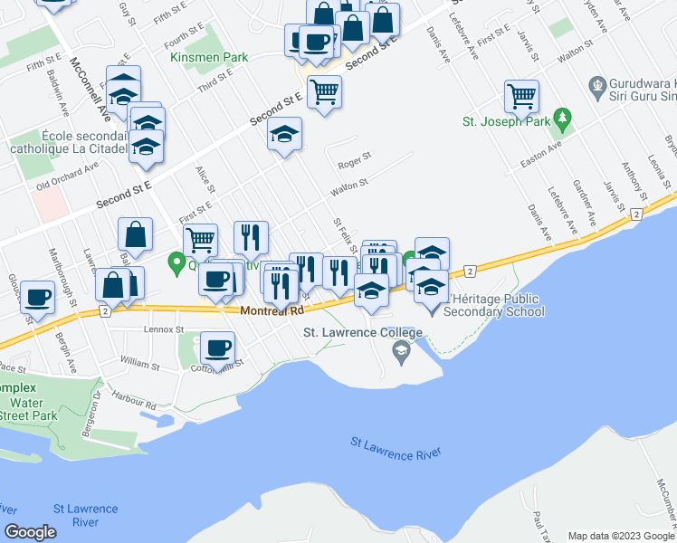 map of restaurants, bars, coffee shops, grocery stores, and more near 122 Belmont Street in Cornwall