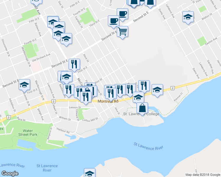 map of restaurants, bars, coffee shops, grocery stores, and more near 105 Easton Avenue in Cornwall