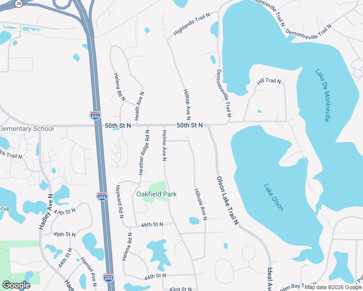 map of restaurants, bars, coffee shops, grocery stores, and more near 7619 49th Street North in Oakdale