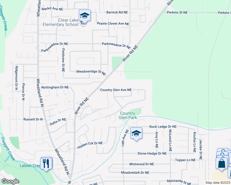 map of restaurants, bars, coffee shops, grocery stores, and more near 6969 Ridgetop Drive Northeast in Keizer