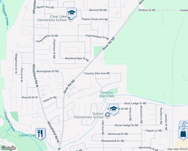 map of restaurants, bars, coffee shops, grocery stores, and more near 6969 Ridgetop Drive Northeast in Keizer