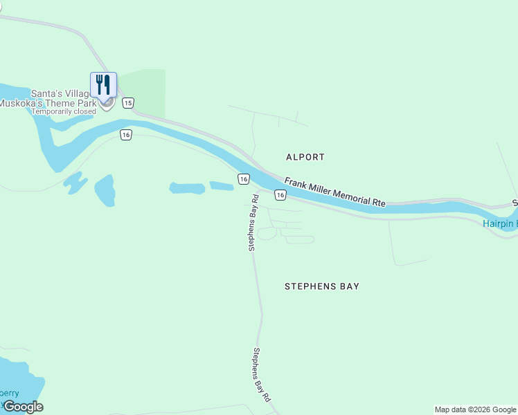map of restaurants, bars, coffee shops, grocery stores, and more near 1012-1132 Stephens Bay Road in Bracebridge