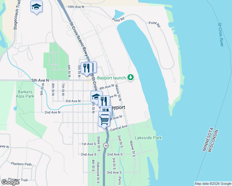 map of restaurants, bars, coffee shops, grocery stores, and more near in Bayport