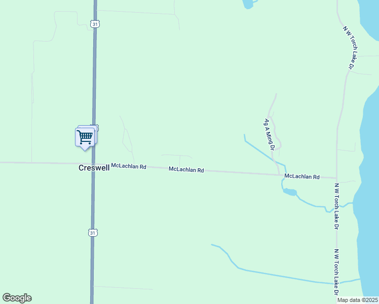 map of restaurants, bars, coffee shops, grocery stores, and more near 12530 Old Orchard Trail in Kewadin