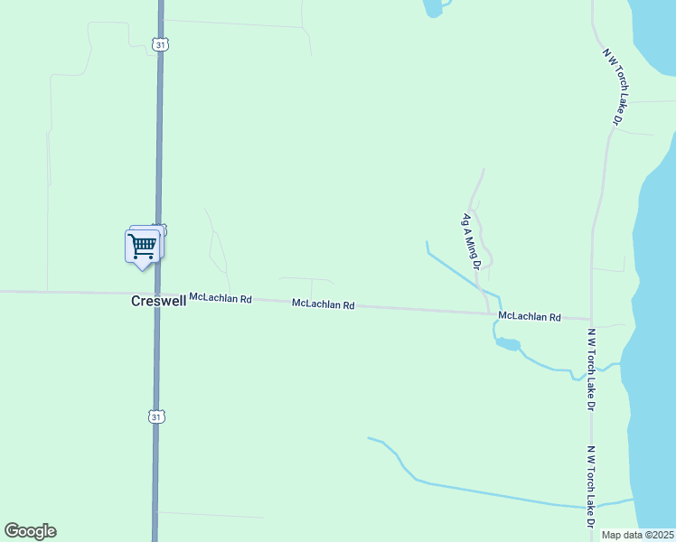 map of restaurants, bars, coffee shops, grocery stores, and more near 12530 Old Orchard Trail in Kewadin