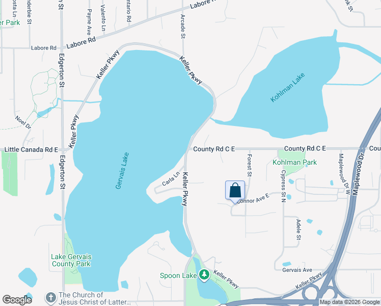 map of restaurants, bars, coffee shops, grocery stores, and more near 2654 Keller Parkway in Saint Paul