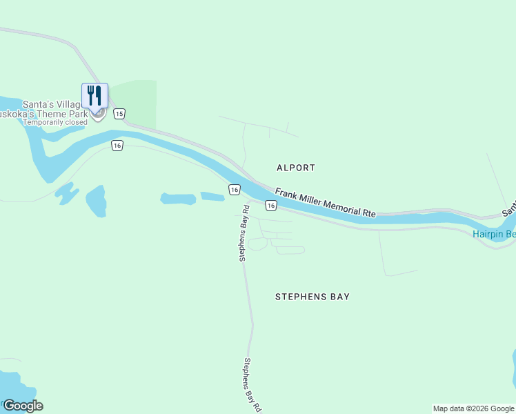map of restaurants, bars, coffee shops, grocery stores, and more near 588 Beaumont Drive in Bracebridge