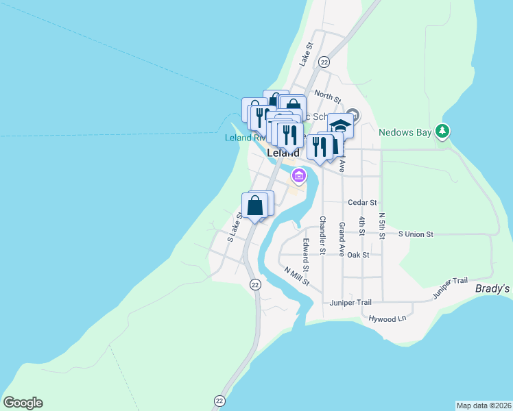 map of restaurants, bars, coffee shops, grocery stores, and more near 206-404 Lake St in Leelanau