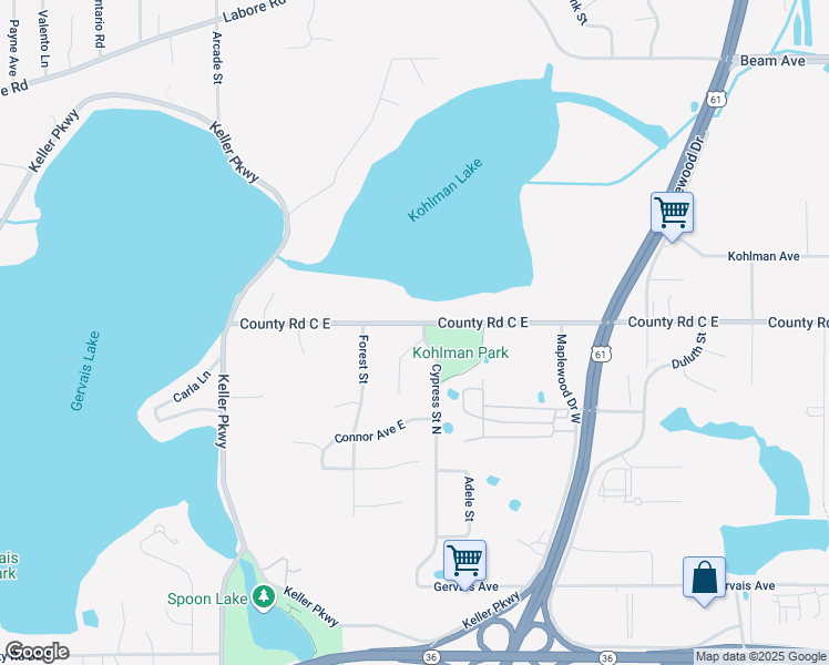 map of restaurants, bars, coffee shops, grocery stores, and more near 1000 County Road C East in Maplewood