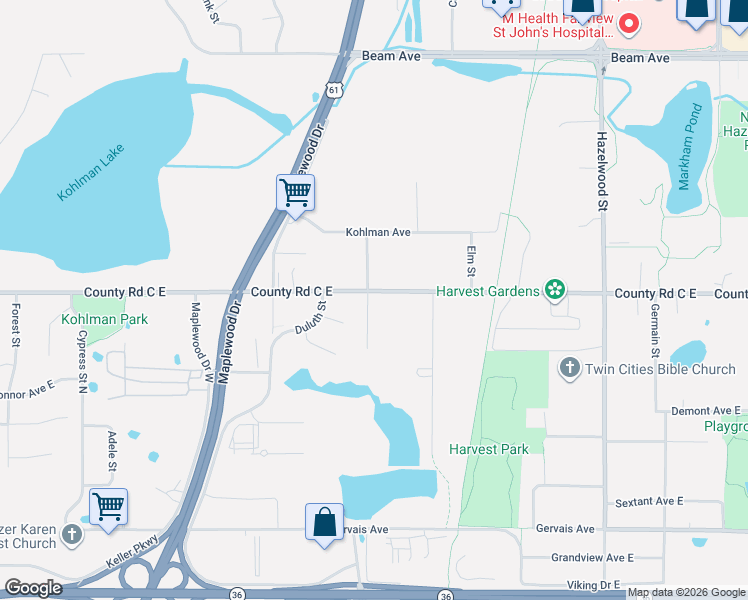 map of restaurants, bars, coffee shops, grocery stores, and more near 2648 English Street in Saint Paul