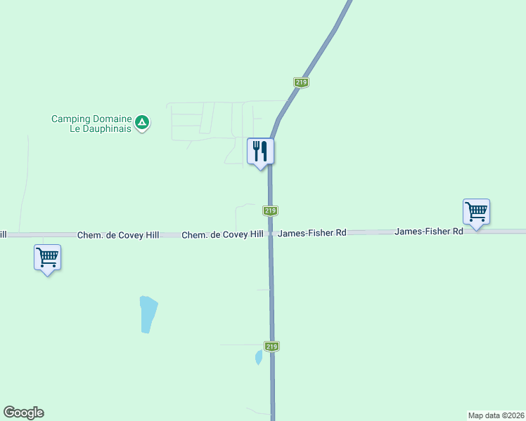 map of restaurants, bars, coffee shops, grocery stores, and more near 159 Québec 219 in Hemmingford