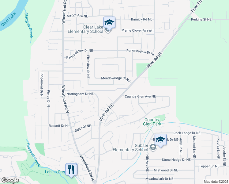 map of restaurants, bars, coffee shops, grocery stores, and more near 1138 Oakwood Street Northeast in Keizer