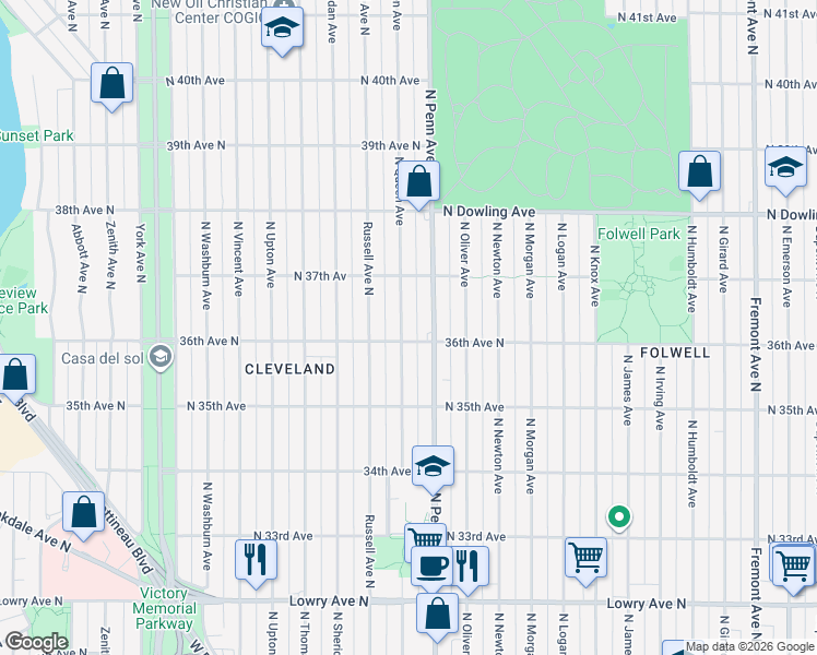 map of restaurants, bars, coffee shops, grocery stores, and more near in Minneapolis