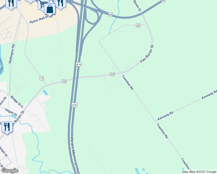 map of restaurants, bars, coffee shops, grocery stores, and more near 24 Tophmar Road in Kemptville