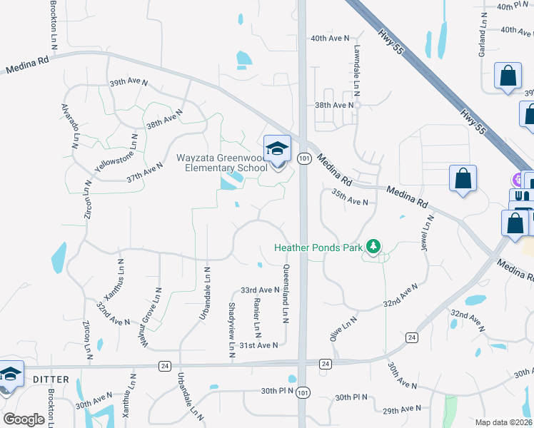 map of restaurants, bars, coffee shops, grocery stores, and more near in Hennepin County